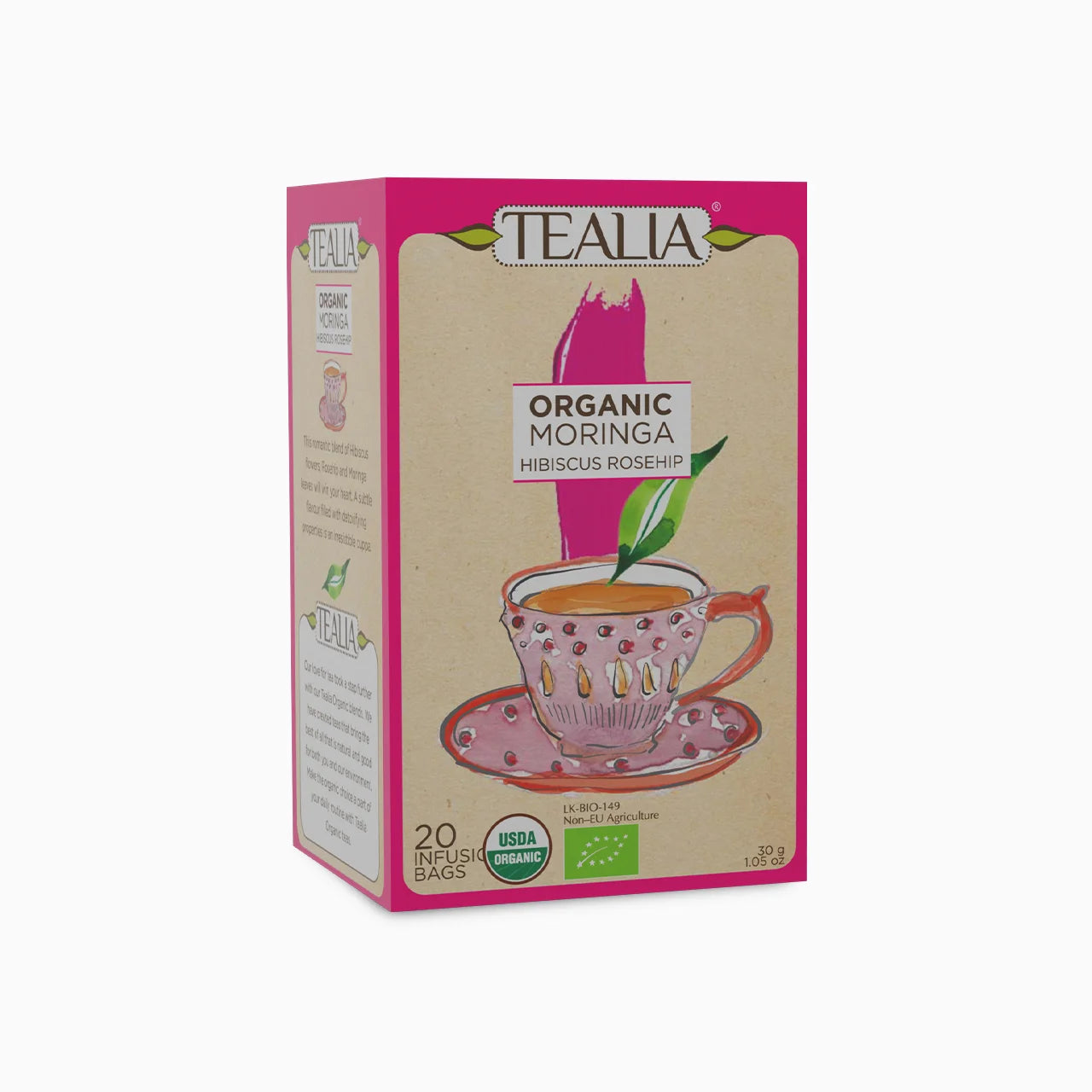 Organic Moringa Hibiscus Rosehips (20 Envelope Tea Bags)