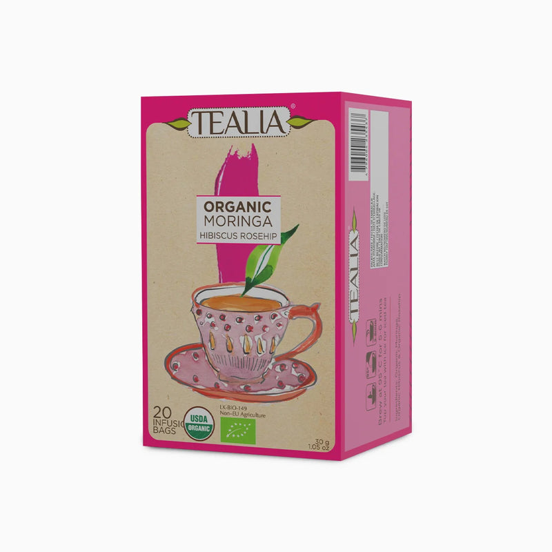 Organic Moringa Hibiscus Rosehips (20 Envelope Tea Bags)