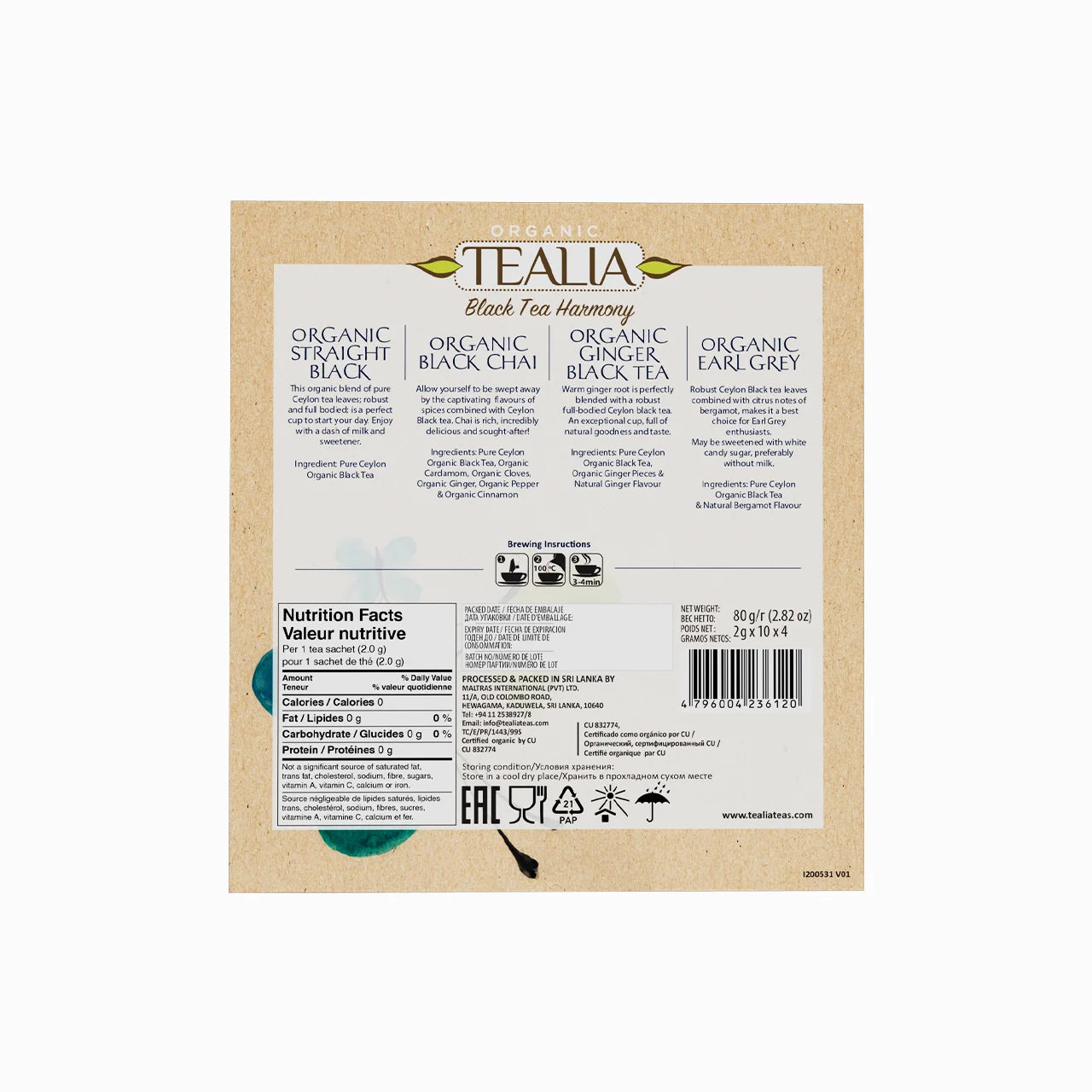 Tealia Organic Black Tea Box - 4 blends x 10 TB